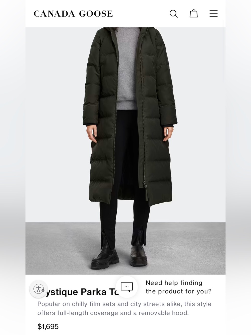 Canada Goose Mystique Parka black tonal label small grey/green